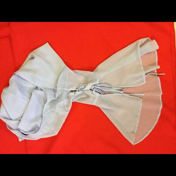 TopShop blue sheer top with draw string sleeve size 6 - Picture 7 of 8